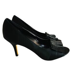 Valenti Franco Black Peep Toe Slip On Heels Size 8.5